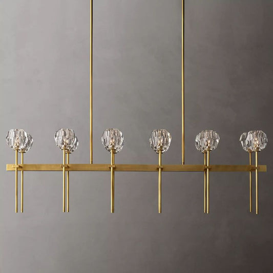 Kristal Clear Glass Double Linear Chandelier 60" chandeliers for dining room,chandeliers for stairways,chandeliers for foyer,chandeliers for bedrooms,chandeliers for kitchen,chandeliers for living room Rbrights Lacquered Burnished Brass  