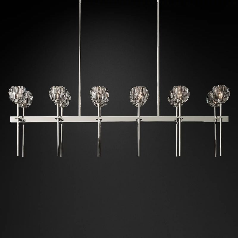 Kristal Clear Glass Double Linear Chandelier 60" chandeliers for dining room,chandeliers for stairways,chandeliers for foyer,chandeliers for bedrooms,chandeliers for kitchen,chandeliers for living room Rbrights Polished Nickel  