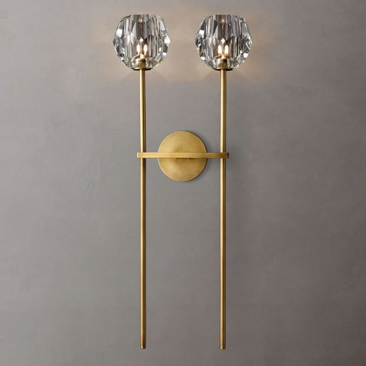 Kristal Glass Double Wall Lamp (long) chandeliers for dining room,chandeliers for stairways,chandeliers for foyer,chandeliers for bedrooms,chandeliers for kitchen,chandeliers for living room Rbrights Lacquered Burnished Brass Clear 