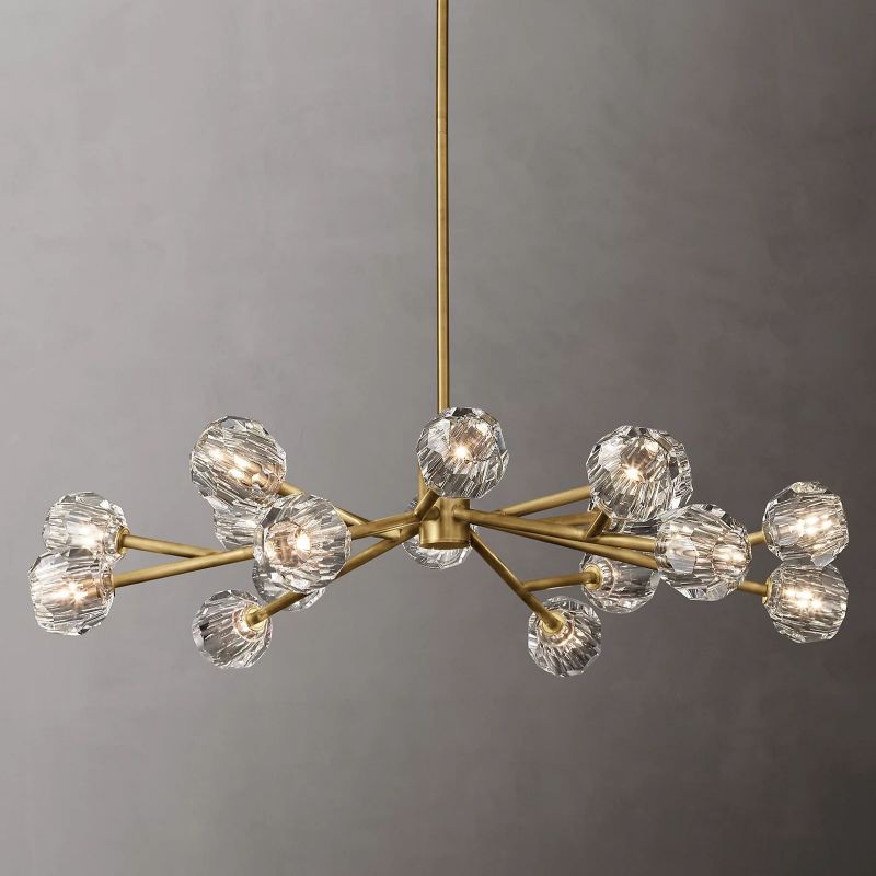 Kristal Clear Glass Round Chandelier 48" chandeliers for dining room,chandeliers for stairways,chandeliers for foyer,chandeliers for bedrooms,chandeliers for kitchen,chandeliers for living room Rbrights Lacquered Burnished Brass  