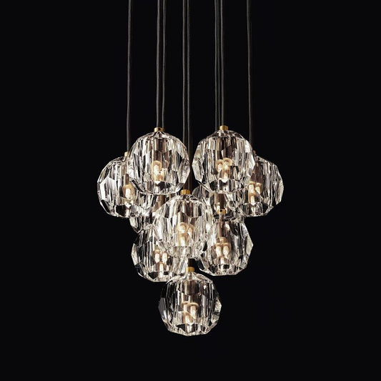 Kristal Glass Round Cluster Chandelier 14" chandeliers for dining room,chandeliers for stairways,chandeliers for foyer,chandeliers for bedrooms,chandeliers for kitchen,chandeliers for living room Rbrights Lacquered Burnished Brass Clear 
