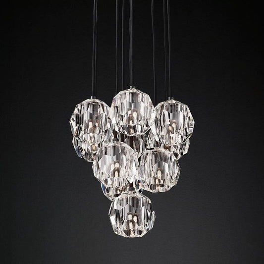 Kristal Glass Round Cluster Chandelier 14" chandeliers for dining room,chandeliers for stairways,chandeliers for foyer,chandeliers for bedrooms,chandeliers for kitchen,chandeliers for living room Rbrights Matte Black Clear 