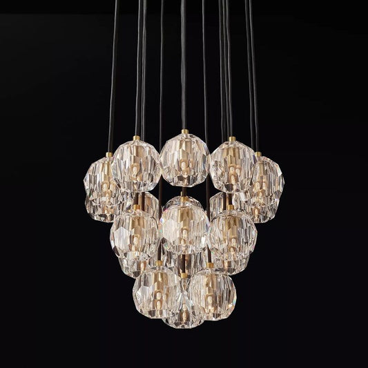 Kristal Glass Round Cluster Chandelier 19" chandeliers for dining room,chandeliers for stairways,chandeliers for foyer,chandeliers for bedrooms,chandeliers for kitchen,chandeliers for living room Rbrights Lacquered Burnished Brass  