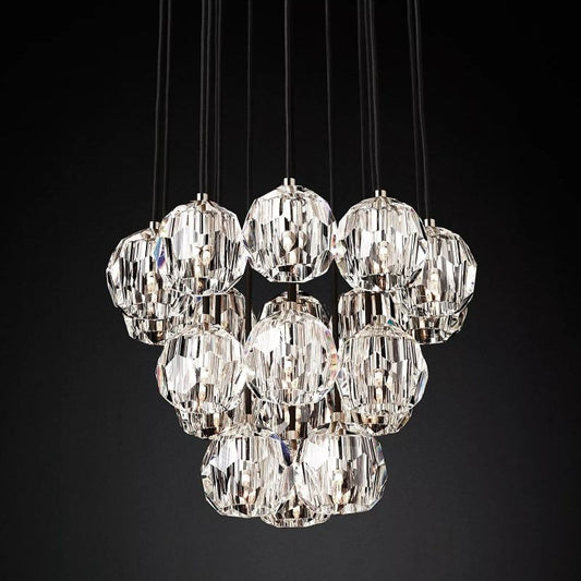Kristal Glass Round Cluster Chandelier 19" chandeliers for dining room,chandeliers for stairways,chandeliers for foyer,chandeliers for bedrooms,chandeliers for kitchen,chandeliers for living room Rbrights Polished Nickel  