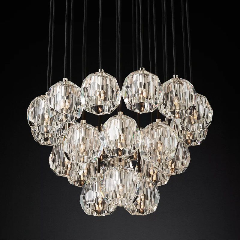 Kristal Glass Round Cluster Chandelier 24" chandeliers for dining room,chandeliers for stairways,chandeliers for foyer,chandeliers for bedrooms,chandeliers for kitchen,chandeliers for living room Rbrights Polished Nickel Clear 