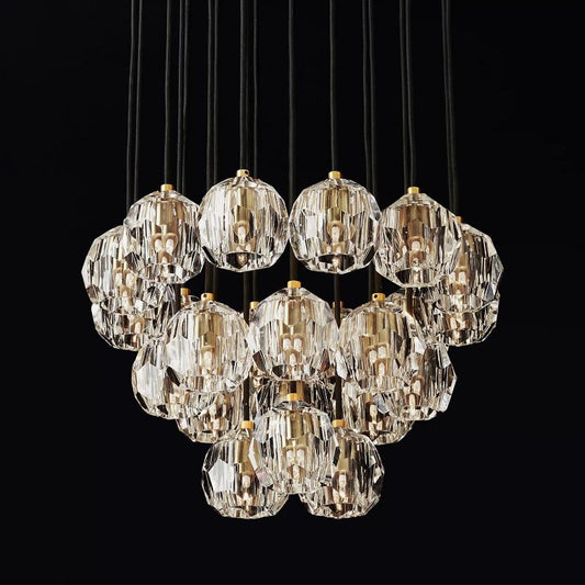 Kristal Glass Round Cluster Chandelier 24" chandeliers for dining room,chandeliers for stairways,chandeliers for foyer,chandeliers for bedrooms,chandeliers for kitchen,chandeliers for living room Rbrights Lacquered Burnished Brass Clear 