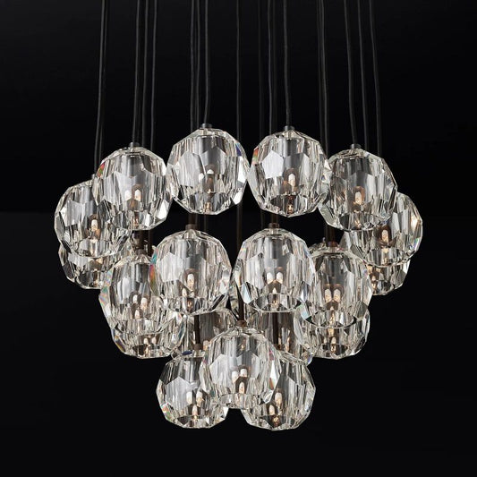 Kristal Glass Round Cluster Chandelier 24" chandeliers for dining room,chandeliers for stairways,chandeliers for foyer,chandeliers for bedrooms,chandeliers for kitchen,chandeliers for living room Rbrights Matte Black Clear 