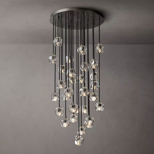 Kristal Glass Round Cluster Chandelier 30" chandeliers for dining room,chandeliers for stairways,chandeliers for foyer,chandeliers for bedrooms,chandeliers for kitchen,chandeliers for living room Rbrights Matte Black Clear 