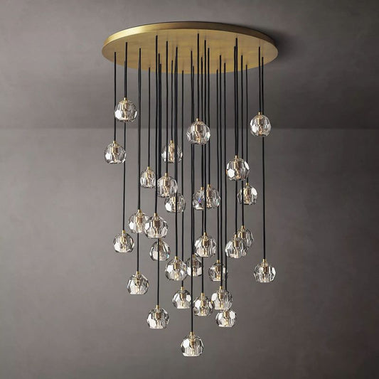 Kristal Glass Round Cluster Chandelier 40" chandeliers for dining room,chandeliers for stairways,chandeliers for foyer,chandeliers for bedrooms,chandeliers for kitchen,chandeliers for living room Rbrights Lacquered Burnished Brass Clear 