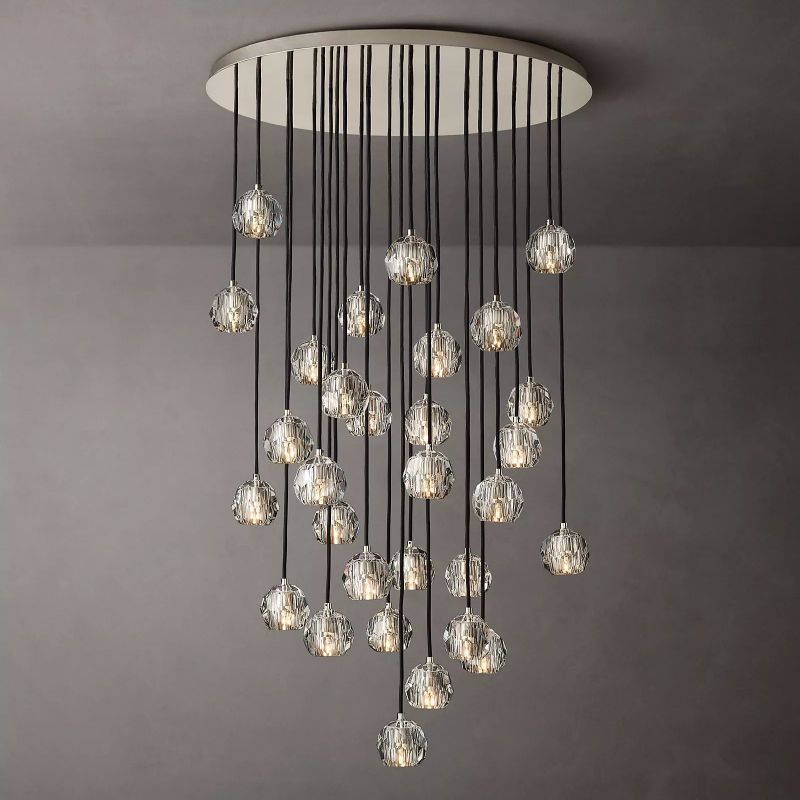 Kristal Glass Round Cluster Chandelier 40" chandeliers for dining room,chandeliers for stairways,chandeliers for foyer,chandeliers for bedrooms,chandeliers for kitchen,chandeliers for living room Rbrights Polished Nickel Clear 
