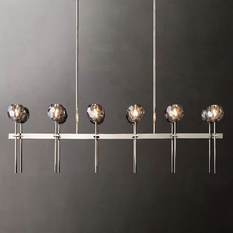 Kristal Glass Double Linear Chandelier 60" chandeliers for dining room,chandeliers for stairways,chandeliers for foyer,chandeliers for bedrooms,chandeliers for kitchen,chandeliers for living room Rbrights Polished Nickel Smoke 