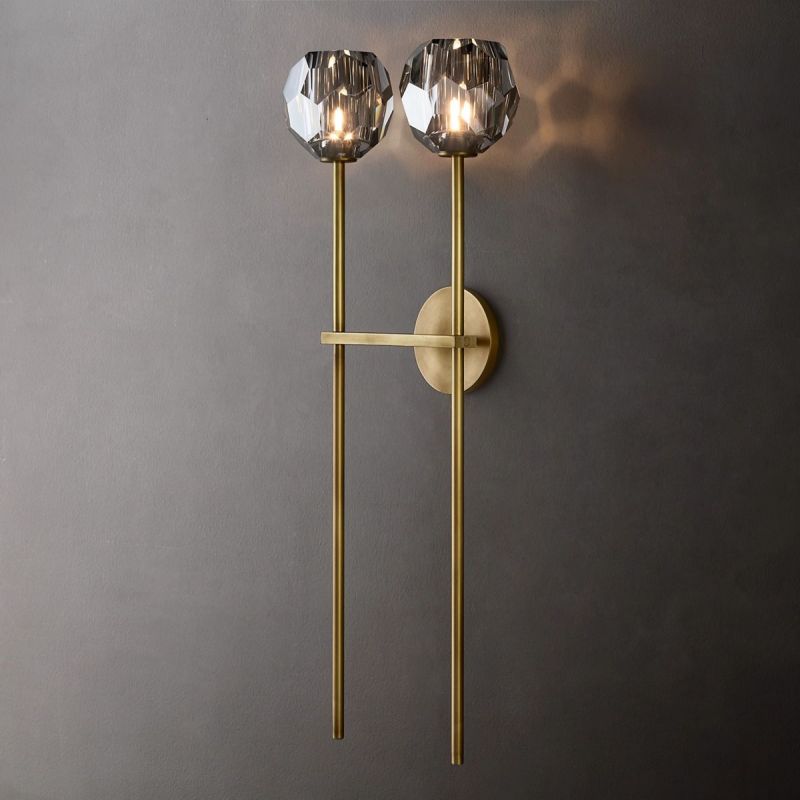 Kristal Glass Double Wall Lamp (long) chandeliers for dining room,chandeliers for stairways,chandeliers for foyer,chandeliers for bedrooms,chandeliers for kitchen,chandeliers for living room Rbrights Lacquered Burnished Brass Smoke 