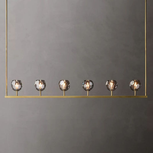 Kristal Smoke Glass Linear Chandelier 60" chandeliers for dining room,chandeliers for stairways,chandeliers for foyer,chandeliers for bedrooms,chandeliers for kitchen,chandeliers for living room Rbrights Lacquered Burnished Brass  