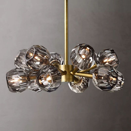Kristal Smoke Glass Round Chandelier 24" chandeliers for dining room,chandeliers for stairways,chandeliers for foyer,chandeliers for bedrooms,chandeliers for kitchen,chandeliers for living room Rbrights Lacquered Burnished Brass  
