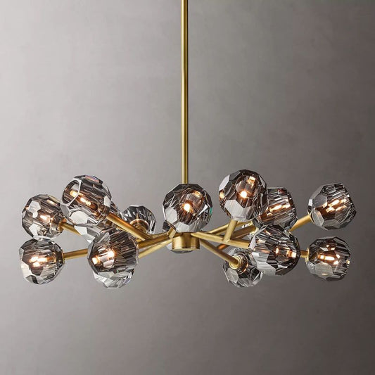 Kristal Smoke Glass Round Chandelier 36" chandeliers for dining room,chandeliers for stairways,chandeliers for foyer,chandeliers for bedrooms,chandeliers for kitchen,chandeliers for living room Rbrights Lacquered Burnished Brass  