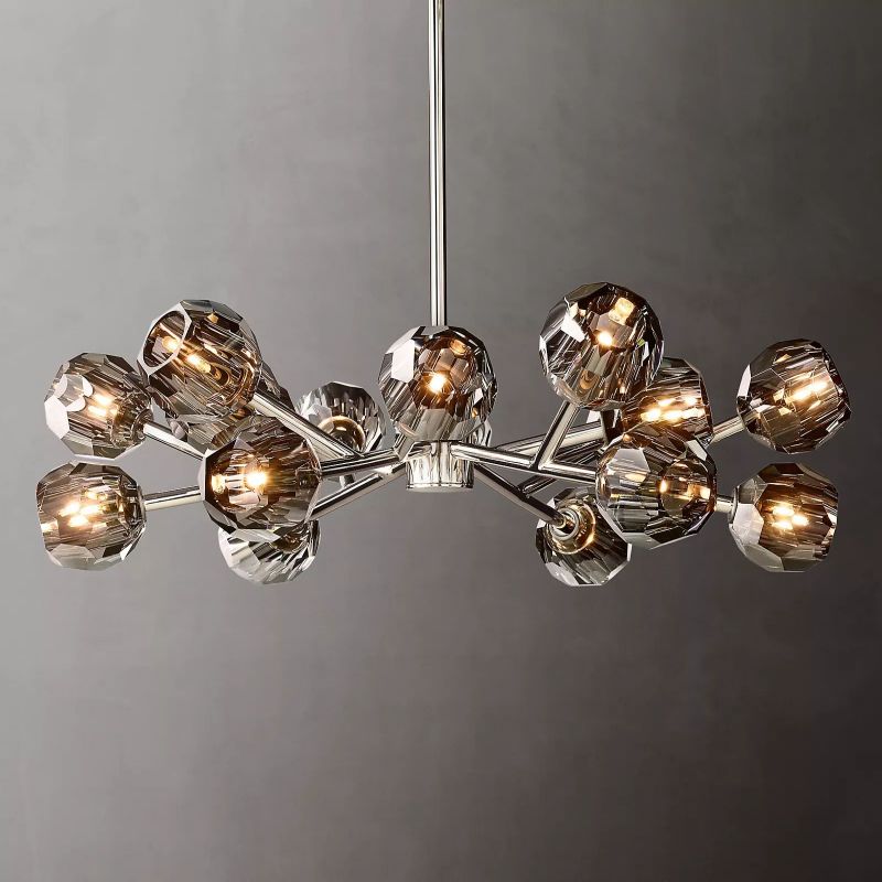Kristal Smoke Glass Round Chandelier 36" chandeliers for dining room,chandeliers for stairways,chandeliers for foyer,chandeliers for bedrooms,chandeliers for kitchen,chandeliers for living room Rbrights Polished Nickel  