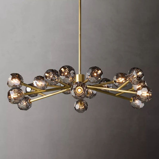 Kristal Smoke Glass Round Chandelier 48" chandeliers for dining room,chandeliers for stairways,chandeliers for foyer,chandeliers for bedrooms,chandeliers for kitchen,chandeliers for living room Rbrights Lacquered Burnished Brass  