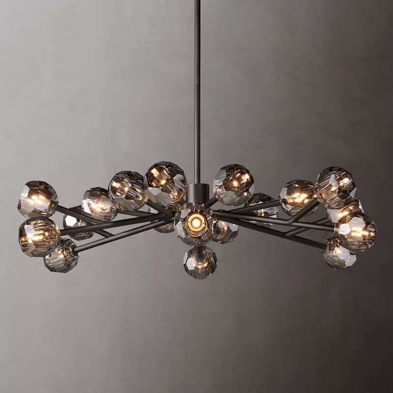 Kristal Smoke Glass Round Chandelier 48" chandeliers for dining room,chandeliers for stairways,chandeliers for foyer,chandeliers for bedrooms,chandeliers for kitchen,chandeliers for living room Rbrights Matte Black  