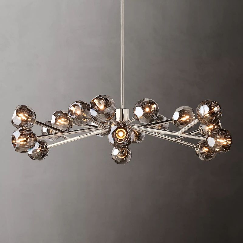Kristal Smoke Glass Round Chandelier 48" chandeliers for dining room,chandeliers for stairways,chandeliers for foyer,chandeliers for bedrooms,chandeliers for kitchen,chandeliers for living room Rbrights Polished Nickel  