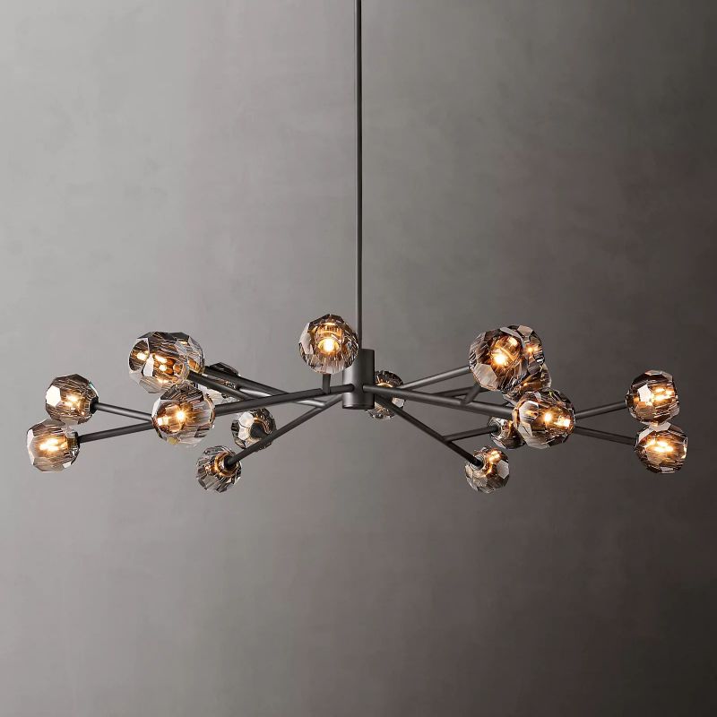 Kristal Smoke Glass Round Chandelier 60" chandeliers for dining room,chandeliers for stairways,chandeliers for foyer,chandeliers for bedrooms,chandeliers for kitchen,chandeliers for living room Rbrights Matte Black  