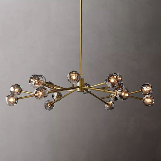Kristal Smoke Glass Round Chandelier 60" chandeliers for dining room,chandeliers for stairways,chandeliers for foyer,chandeliers for bedrooms,chandeliers for kitchen,chandeliers for living room Rbrights Lacquered Burnished Brass  