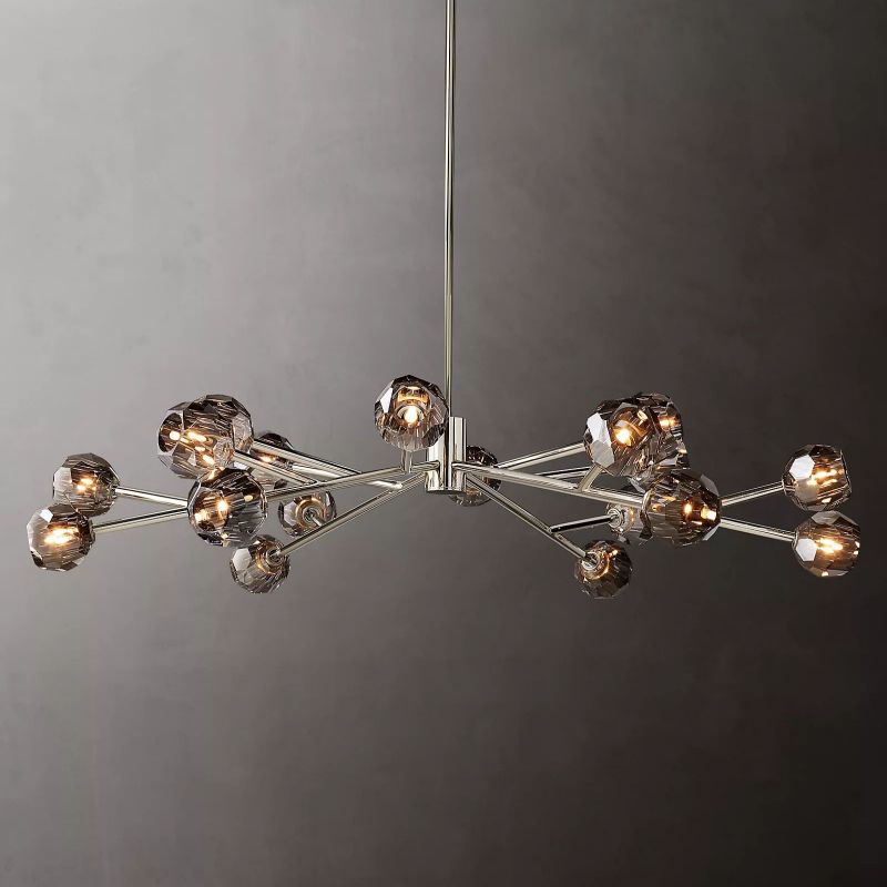 Kristal Smoke Glass Round Chandelier 60" chandeliers for dining room,chandeliers for stairways,chandeliers for foyer,chandeliers for bedrooms,chandeliers for kitchen,chandeliers for living room Rbrights Polished Nickel  