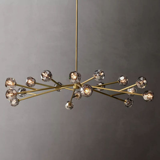 Kristal Smoke Glass Round Chandelier 72" chandeliers for dining room,chandeliers for stairways,chandeliers for foyer,chandeliers for bedrooms,chandeliers for kitchen,chandeliers for living room Rbrights Lacquered Burnished Brass  