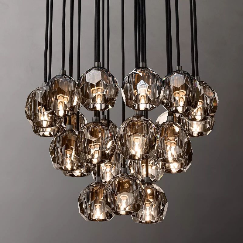 Kristal Glass Round Cluster Chandelier 24" chandeliers for dining room,chandeliers for stairways,chandeliers for foyer,chandeliers for bedrooms,chandeliers for kitchen,chandeliers for living room Rbrights Matte Black Smoke 