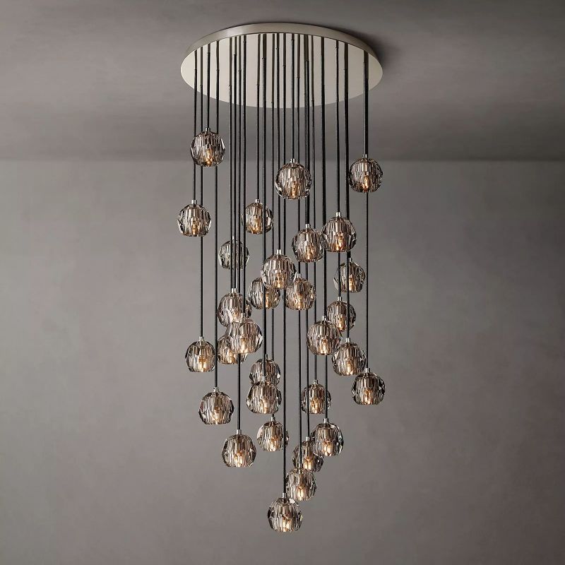 Kristal Glass Round Cluster Chandelier 30" chandeliers for dining room,chandeliers for stairways,chandeliers for foyer,chandeliers for bedrooms,chandeliers for kitchen,chandeliers for living room Rbrights Polished Nickel Smoke 