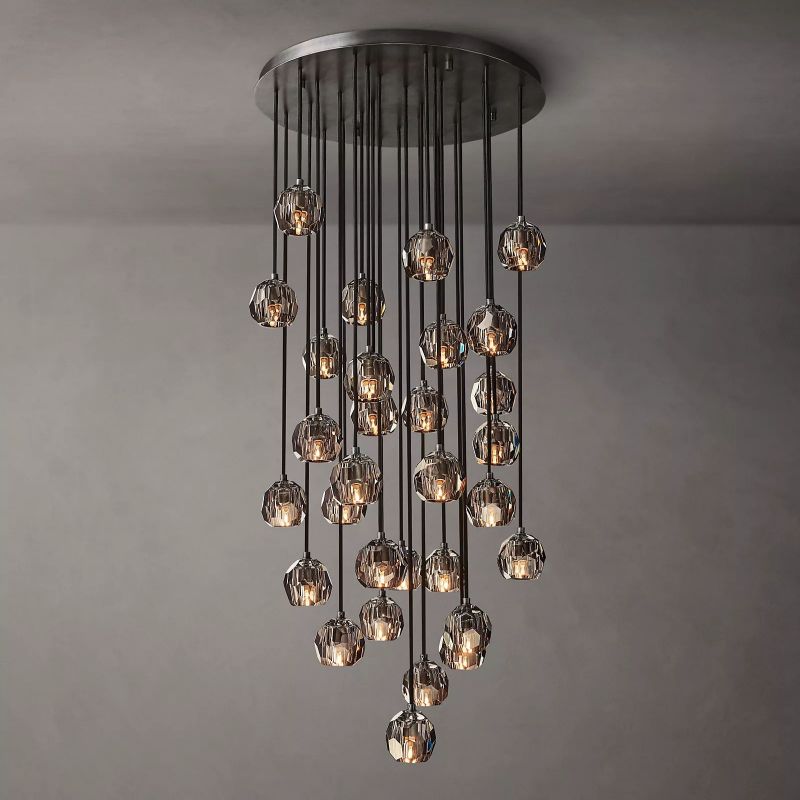 Kristal Glass Round Cluster Chandelier 30" chandeliers for dining room,chandeliers for stairways,chandeliers for foyer,chandeliers for bedrooms,chandeliers for kitchen,chandeliers for living room Rbrights Matte Black Smoke 