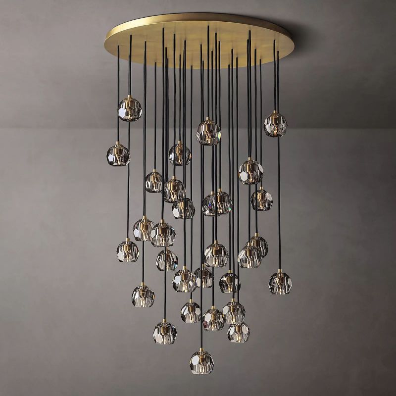 Kristal Glass Round Cluster Chandelier 40" chandeliers for dining room,chandeliers for stairways,chandeliers for foyer,chandeliers for bedrooms,chandeliers for kitchen,chandeliers for living room Rbrights Lacquered Burnished Brass Smoke 