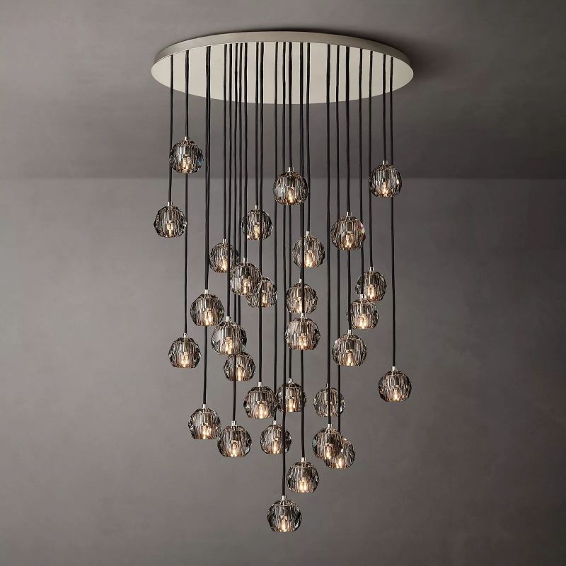 Kristal Glass Round Cluster Chandelier 40" chandeliers for dining room,chandeliers for stairways,chandeliers for foyer,chandeliers for bedrooms,chandeliers for kitchen,chandeliers for living room Rbrights Polished Nickel Smoke 