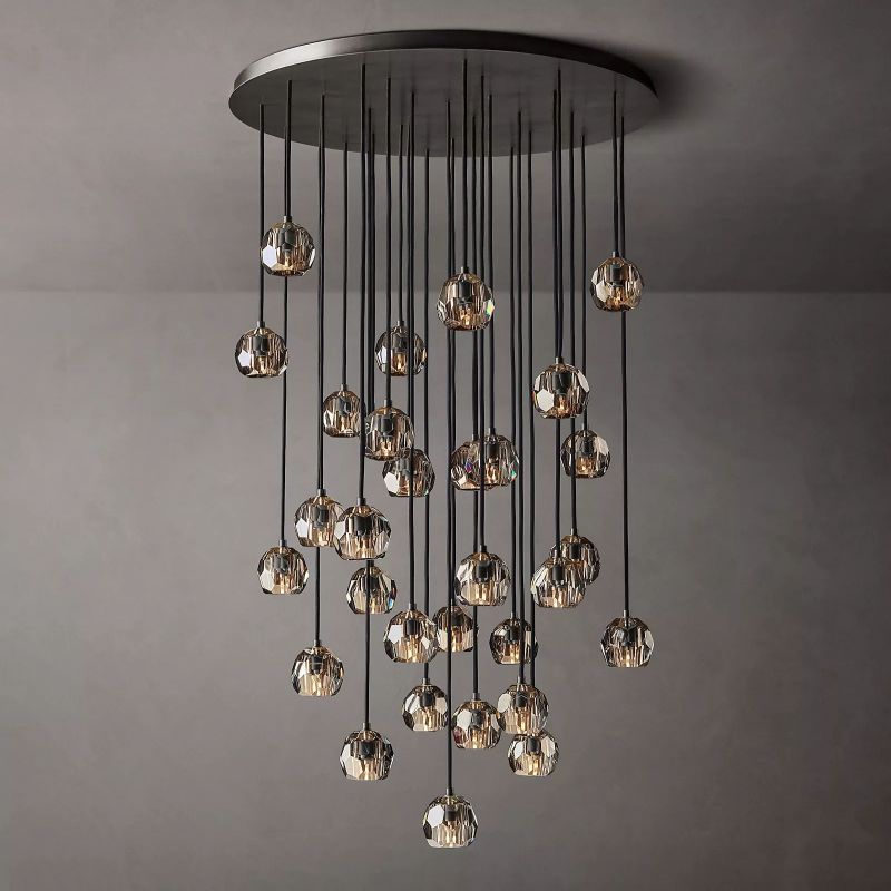 Kristal Glass Round Cluster Chandelier 40" chandeliers for dining room,chandeliers for stairways,chandeliers for foyer,chandeliers for bedrooms,chandeliers for kitchen,chandeliers for living room Rbrights Matte Black Smoke 