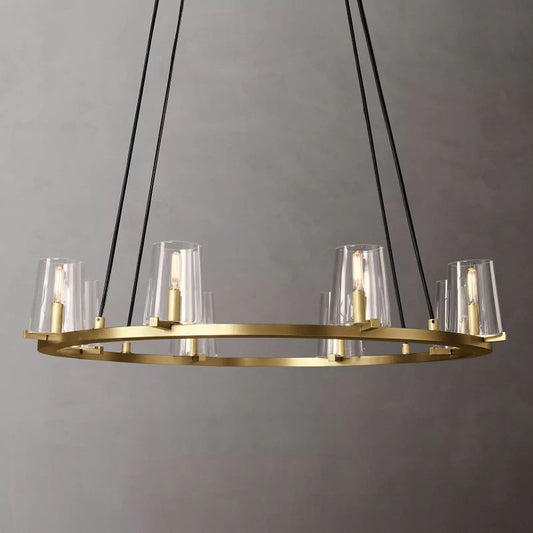 Kuseau Glass Round Chandelier 36" chandeliers for dining room,chandeliers for stairways,chandeliers for foyer,chandeliers for bedrooms,chandeliers for kitchen,chandeliers for living room Rbrights Lacquered Burnished Brass  