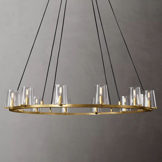 Kuseau Glass Round Chandelier 48" chandeliers for dining room,chandeliers for stairways,chandeliers for foyer,chandeliers for bedrooms,chandeliers for kitchen,chandeliers for living room Rbrights Lacquered Burnished Brass  