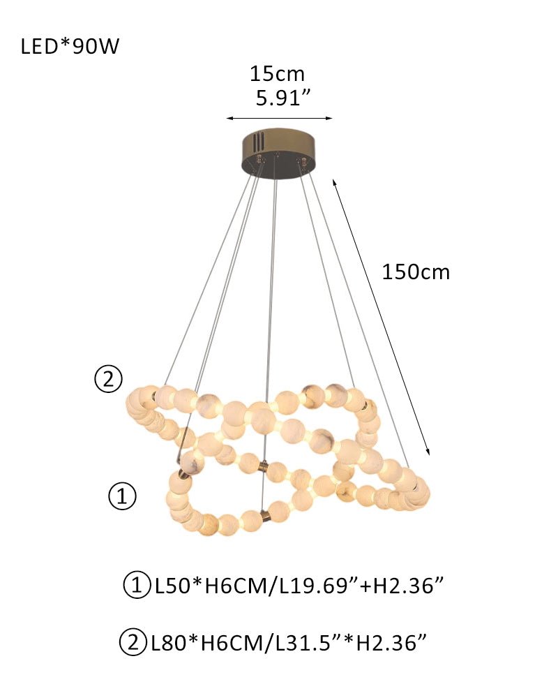 Pearl Alabaster Necklace Round Chandelier 20in 24in 31in 40in | Single Ring