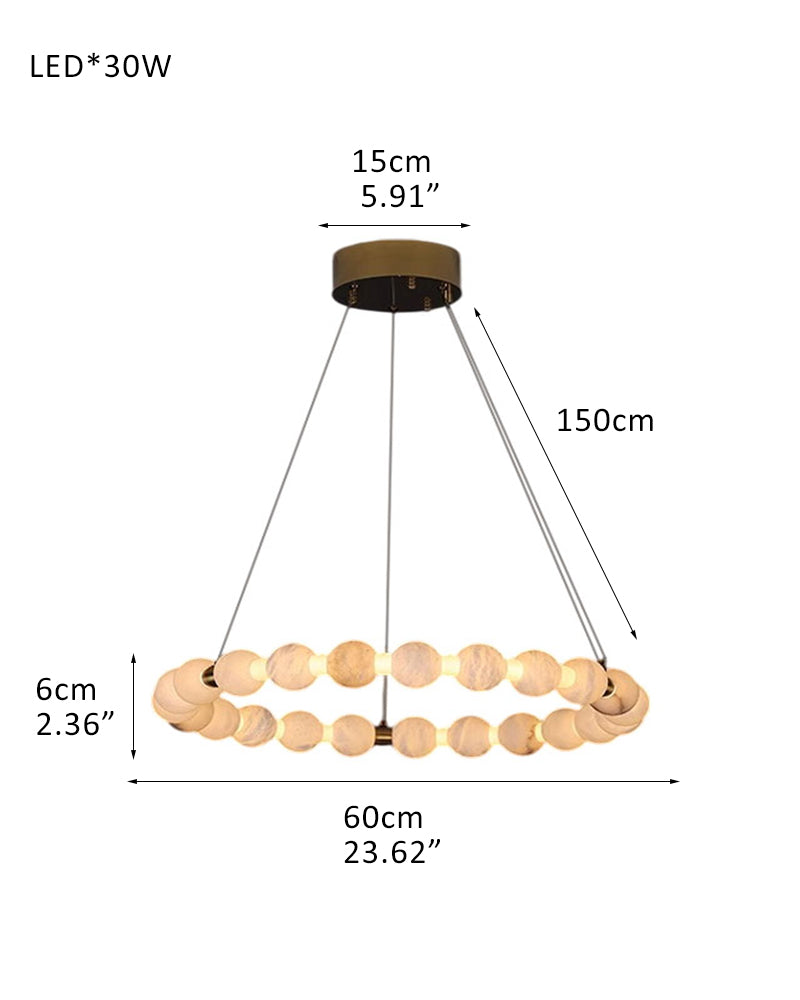 Pearl Alabaster Necklace Round Chandelier 20in 24in 31in 40in | Single Ring