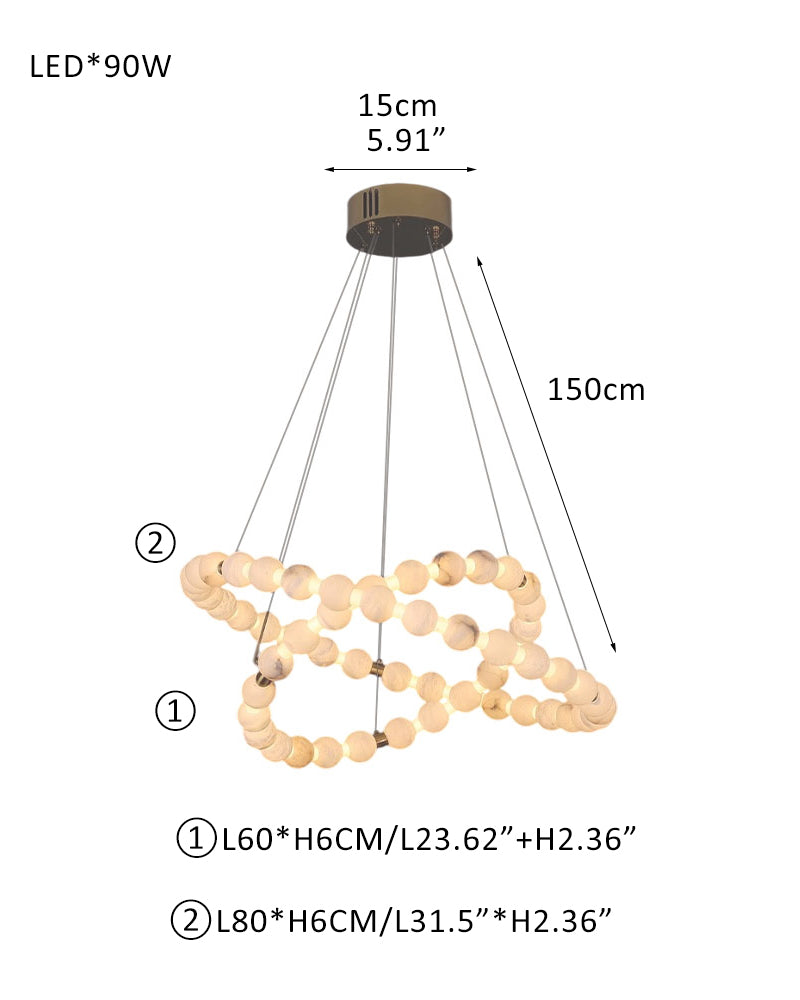 Pearl Alabaster Necklace Round Chandelier 20in 24in 31in 40in | Single Ring
