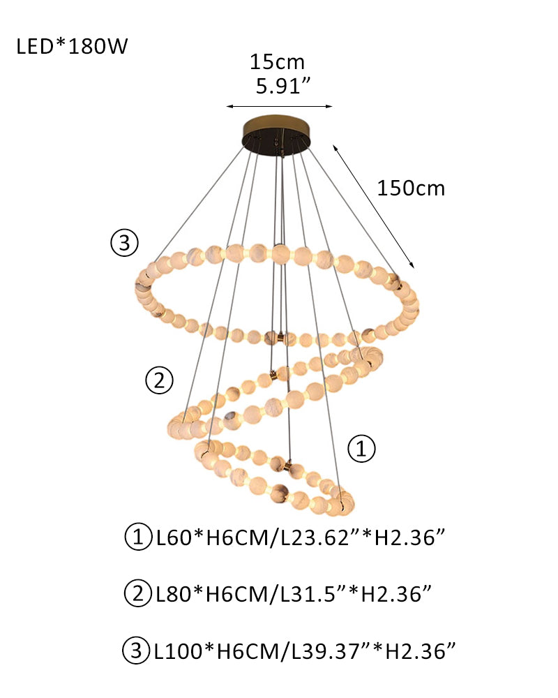 Pearl Alabaster Necklace Round Chandelier 20in 24in 31in 40in | Single Ring