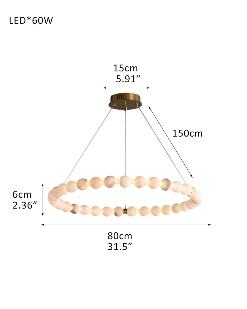 Pearl Alabaster Necklace Round Chandelier 20in 24in 31in 40in | Single Ring