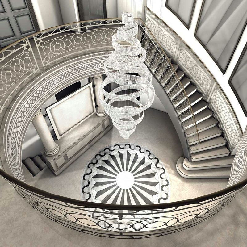 Long Crystal Tassel Rings Chandelier Extra Large Living Room Staircase High Ceiling Lighting Fixture-MEET LIGHTING