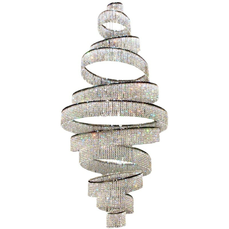 Long Crystal Tassel Rings Chandelier Extra Large Living Room Staircase High Ceiling Lighting Fixture-MEET LIGHTING