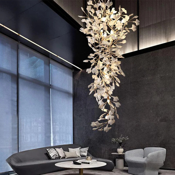 Luxury Ceramic Ginkgo Staircase Long Branch Chandelier-Meet Lighting