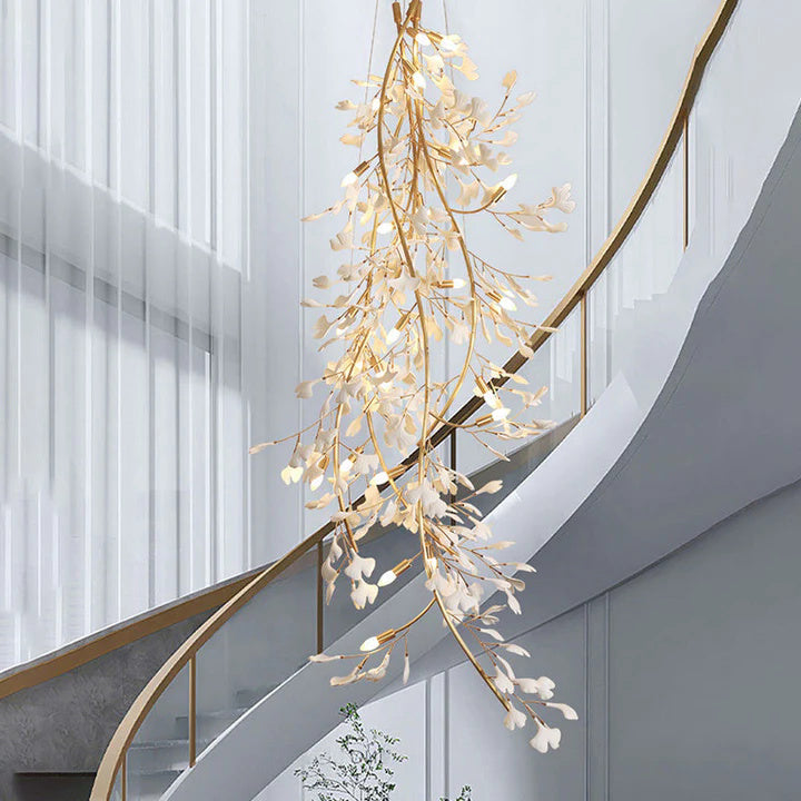 Luxury Ceramic Ginkgo Staircase Long Branch Chandelier-Meet Lighting