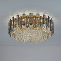Smoke Gray Crystal Chandelier Flush Mounted Ceiling Light Fitxture Set for Dining Room/Living Room-MEET LIGHTING