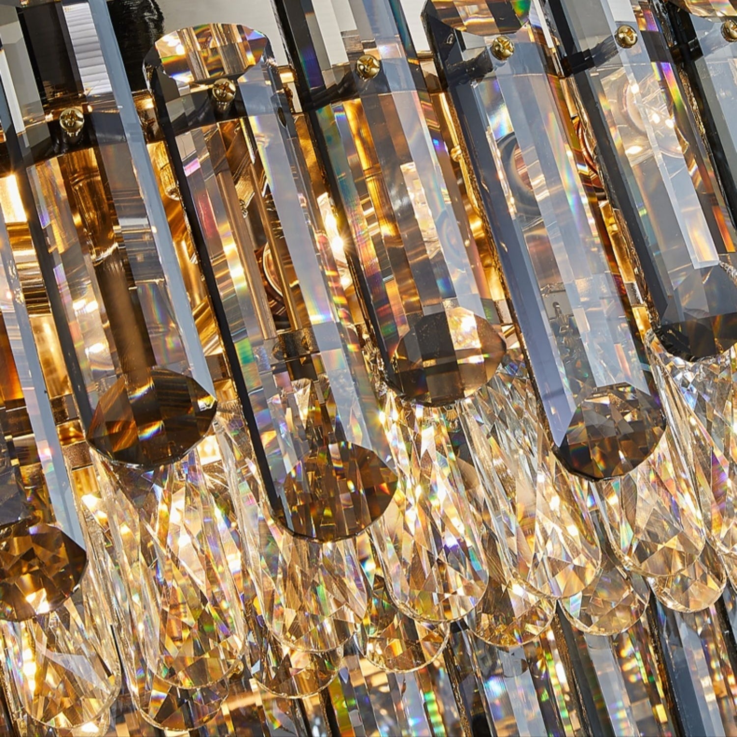 Smoke Gray Crystal Chandelier Flush Mounted Ceiling Light Fitxture Set for Dining Room/Living Room-MEET LIGHTING