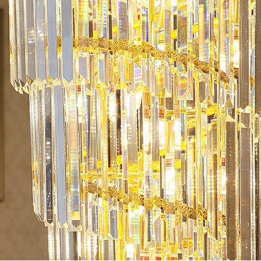 Luxury Gold Trimmed Long Crystal Chandelier Foyer Staircase Extra Large Ceiling Light Fixture-MEET LIGHTING