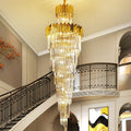 Luxury Gold Trimmed Long Crystal Chandelier Foyer Staircase Extra Large Ceiling Light Fixture-MEET LIGHTING