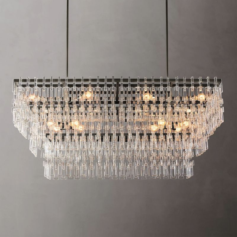 Marigna Four-Tier Rectangular Chandelier 60" Pendant for living room,Pendant for kitchen,Pendant for bathrooms,Pendant for bedrooms,Pendant for foyer,Pendant for stairways,Pendant for dining room Rbrights Polished Nickel  