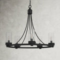 Matte Black/ Chrome Farmhouse Chandeliers 5-Light Wagon Wheel North American Traditional Patio Ceiling Lights-MEET LIGHTING